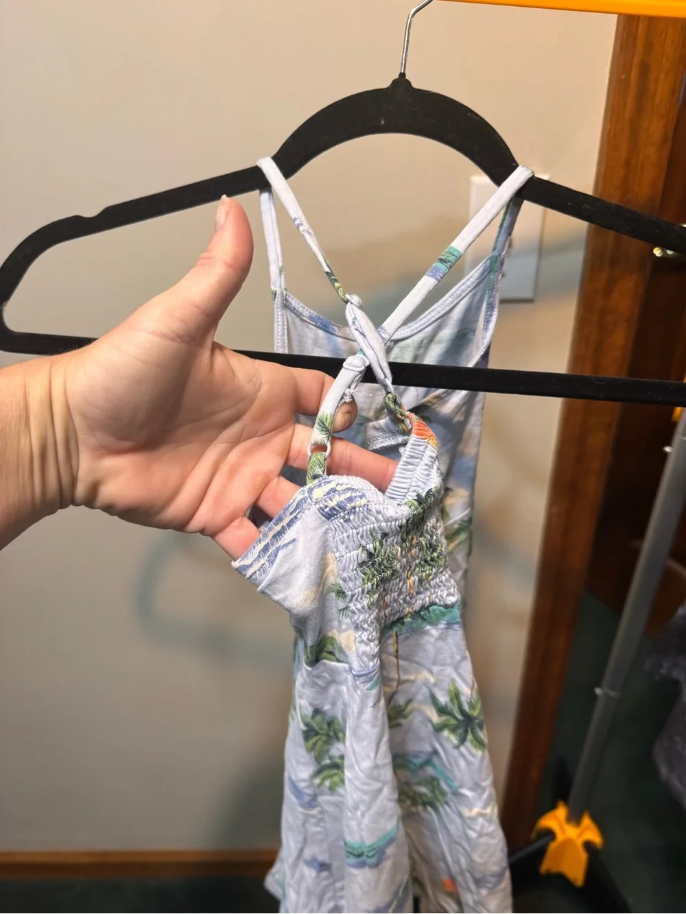 Old Navy Light Blue Palm-Print Sundress with Green Accents